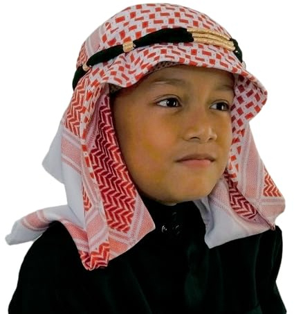 Desert Dress Palestine Childs Kids Boys Shemagh Scarf & Igal Set Pack Gift for Wedding Eid Ramadan Hajj Umrah (Red & White)