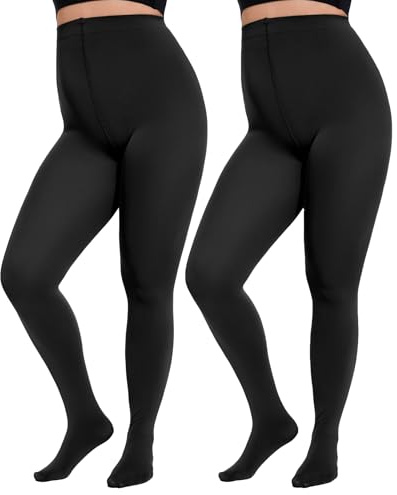 Citystl 2 Pairs Plus Size Tights for Women, 80D Opaque Black Tights, Solid Color Soft Microfiber(Black-XL/XXL)