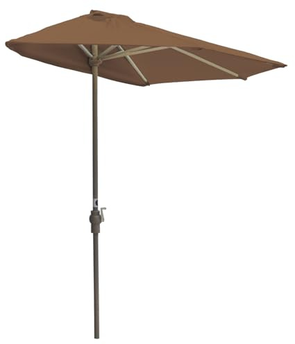 HomeStock Wall Mounted Half Umbrella - 7.5ft Teak Canopy Shade for Balcony Patio