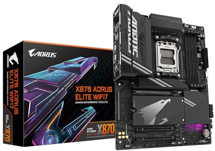 GIGABYTE Carte mère X870 A Elite WIFI7 - Prend en Charge Les processeurs AMD Ryzen 9000, VRM 16+2+2 Phases, jusqu'à 8000MHz DDR5 (OC), 3xPCIe 5.0, Wi-FI 7, LAN 2.5GbE, USB 4