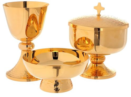 Messkelch Ciborium Hostienschale gehämmert, Patene 16 cm