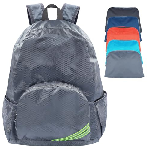 CHEESANHERR Rucksack Faltbar Ultraleicht, Packable Wanderrucksack Klein, Tagesrucksack Sport Trekkingrucksack Wasserabweisend Reiserucksack Daypack Backpack für Herren Damen Kinder (Grau)