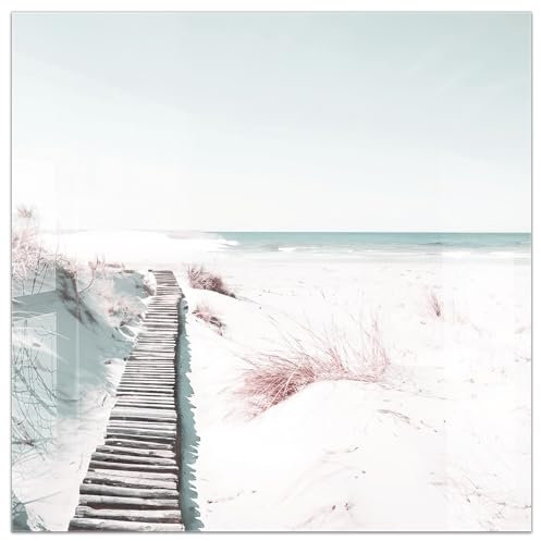 timalo Küchenbild aus Acrylglas modernes Wandbild Glasbild Deko Küche XXL Acryl-Bild wie Glas | 60x60cm Pampasgras Meer Strand Steg – Strandweg, Dünen