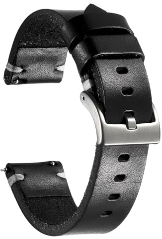 Berfine Rindsleder Uhrenarmband, Retro Handgemacht Vintage Quick Release Dick Leder Uhrenband mit Schnalle aus Edelstahl, Ersatzarmband für Smartwatch Damen Herren 18mm 20mm 22mm 24mm