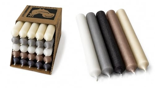 Stabkerzen Set 25 Stück – durchgefärbt & tropffrei – 2,2 cm Ø, 18 cm lang – Made in Germany Premium Kerzenmix in Weiß, Taupe, Grau, Elfenbein & Anthrazit-Grau – lange Brenndauer (Set 14)