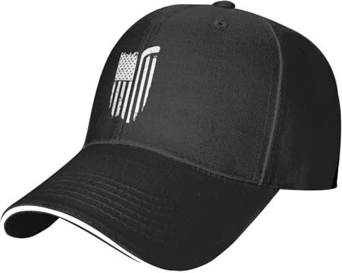 Sombrero De Béisbol Bandera Estadounidense con Palo De Hockey Gorra De Béisbol De Caza Transpirable Deportes Sombreros De Sándwich, para Exterior, Senderismo, Deporte, 55-59cm
