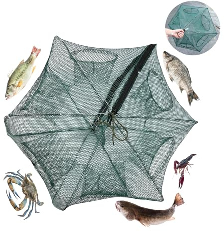 Hominas Rete da pesca pieghevole a 6 fori Cast Mesh Trap Reusen Automatico Nylon Pesca Trap Net Pesca Pesca Trap Net Alta Efficienza per Pesca Pesca Minnow, Crayfish, Crab