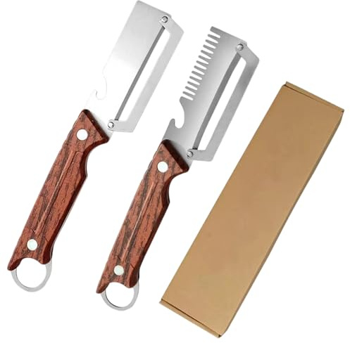 Topassion Multifunktionaler Gemüseschäler, Sparschäler mit Holzgriff aus Edelstahl, 3-in-1 Küchenschäler mit Julienne-Reibe und Flaschenöffner, Ergonomisches Küchenwerkzeug