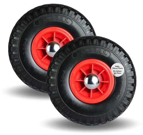 2 x FROSAL PU Rad Bollerwagen + Radbefestigung | 20 mm Achse | Sackkarre Ersatzrad Vollgummi pannensicher