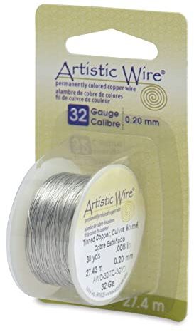 Artistic Wire Tarnish Resistant Craft Wire, Tinned Copper (Silver Plated), 32 Gauge / .20 mm