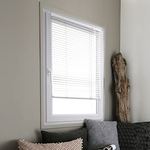 MADECOSTORE Persiana Veneciana Aluminio 25 mm sin Taladro, Color Blanco, 87 x 150 cm