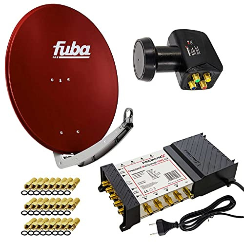 Premium X Satelliten-Komplettanlage Fuba DAA 780 R Satellitenschüssel Alu Ziegelrot 5/8 Multischalter Quattro LNB 24x F-Stecker, 1 SAT 8 Teilnehmer