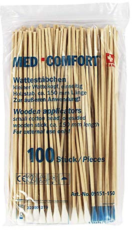 MED-Comfort® Wattestäbchen 09151-150 einseitiger, kleiner Kopf - 100 Stück 150mm lang