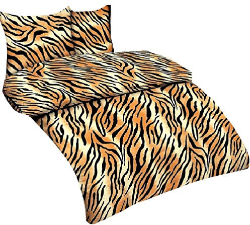 daspasstgut 4-Teilig BETTWÄSCHE Microfaser Bettbezug Übergröße 2X 155x220 Kopfkissen 80x80 TOP Qualität Tierfell Tiger