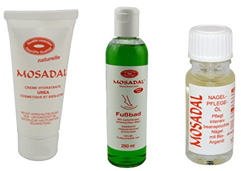 Mosadal Fußbad 250ml Fußschweiß vorbeugend & Creme Hydratante Urea 100ml - Geprüfter Hornhautentferner für die Fußpflege mit Nagelpflegeöl 10ml - Pflegt intensiv beanspruchte Nägel mit Bio-Arganöl