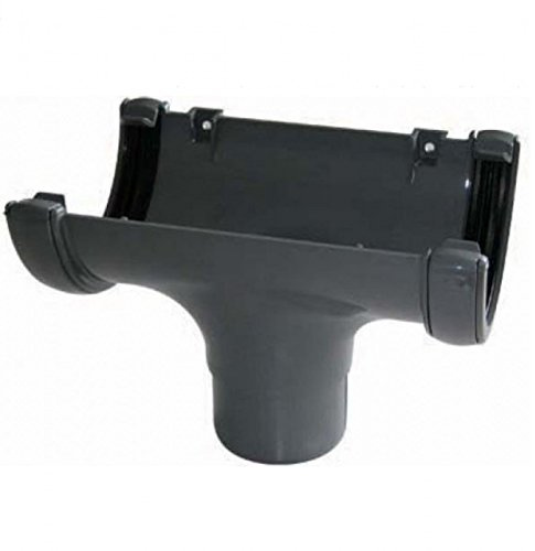 FLOPLAST 112mm Half Round Gutter Running Outlet - Grey - Pack of 2