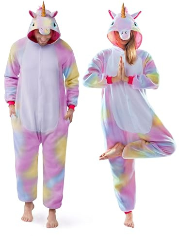 Spooktacular Creations Halloweenkostym, enhörningsdräkt, unisex, enhörningskostym för vuxna, overall för halloween, cosplay och temafester, Rosa, XL