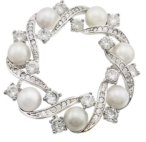 HAISWET Wedding Sparkle Brooch Pin Elegant Cubic Zirconia Simulated Pearl Wreath Broach
