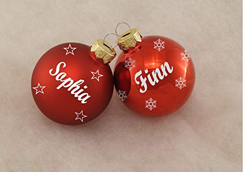 Weihnachtskugel mit Name - Christbaumkugel - Weihnachtsschmuck für Euren Weihnachtsbaum - Farbe: rot