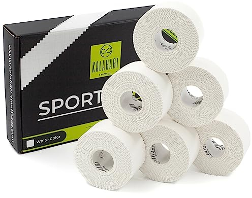 KALAHARI Sporttape Extra Lang - 3,8 cm x 13,7 m - Tapeverband starke Haftung für Finger Taping Volleyball, Crossfit, Klettern, Fußball, Boxen – Tape Sport Unelastisch, 100% Baumwolle, 6 Rollen Weiß