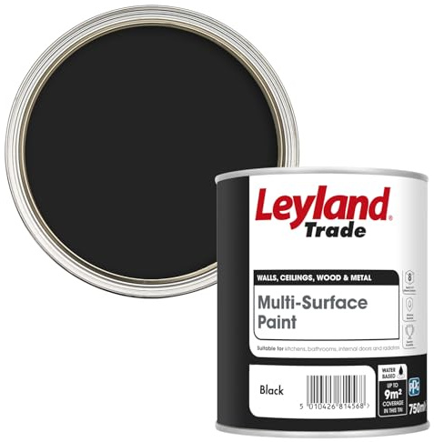 Leyland Trade - Multi-Surface Paint - Black - 2.5L | Mid Sheen Finish, Interior Wood, Metal, Plaster, Concrete & Brickwork, Moisture Resistant, Superior Durability
