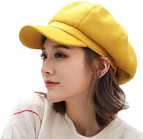 YONKOUNY Schirmmütze Barett Mütze Damen Casual Mütze Ballonmütze Beret Cap (Gelb)