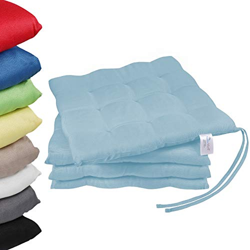 NatureMark Set de 4 Cojines para Sillas con Lazos 40x40 cm – Cojín de Asiento Relleno para Cocina, Jardín y Terraza – Color Azul Claro