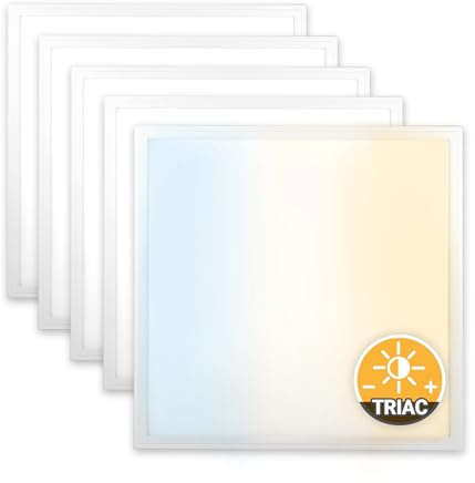 Xtend EcoLight 5x LED Panel 62x62 3CCT 3000K-4000K-6000K dimmbar Rasterleuchte 40W 4000lm Triac Deckenleuchte Slim Alu Netzteil PLs3.0