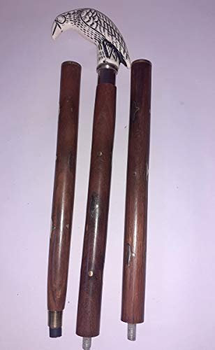 Ganga Nautical Brown Black & White 36 to 37 inch Victorian Sitting Crow Long Steampunk Walking Stick Cane Handle Wooden Walking Cane