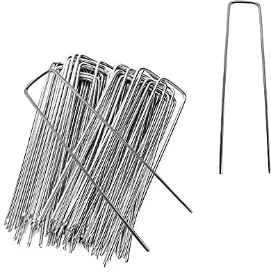 Garden Pegs Stakes for Netting Anti-corrosion U-Shaped Ground Pegs for Membrane Pegs Tent Pegs Metal for Artifical Grass. (10, Silver)