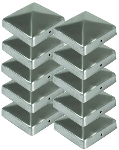 Pfostenkappen Edelstahl 71x71 mm 10er Set Pyramide Zaunkappen Edelstahl | BURI, rostfrei, Holzpfosten, Pfostenabdeckung, wetterfest, Korrosionsschutz, langlebig, Zaunzubehör, Edelstahlausführung