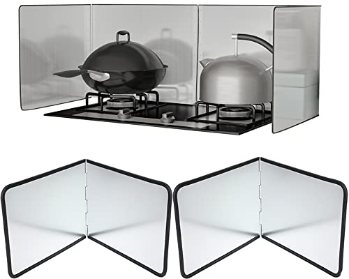 2PCS Grease Oil Splatter Guard for Stove Top 2 Sided Stainless Steel Backsplash Behind Stove Foldable Splash Shield Panel for Kitchen Wall Screen Baking Protector (12×16 inch)