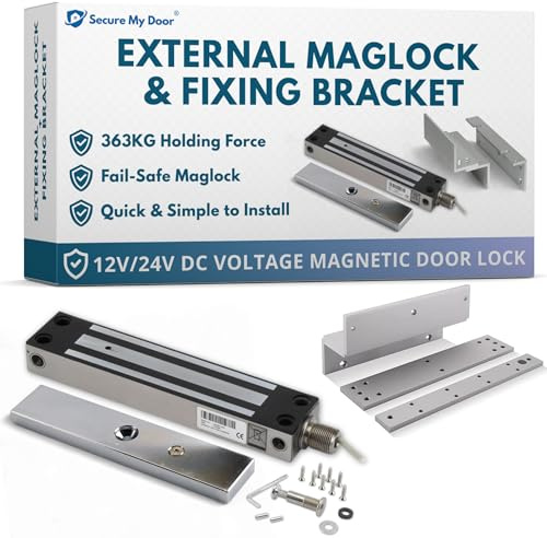 SecureMyDoor IP67 Magnetic Door Lock, with Z + L Fixing Bracket, Maglock | Fail Safe with Z & L Fixing Bracket, Door Entry or Gate Lock, IP67 External For Weatherproof, 363KG Holding Force, Outdoor