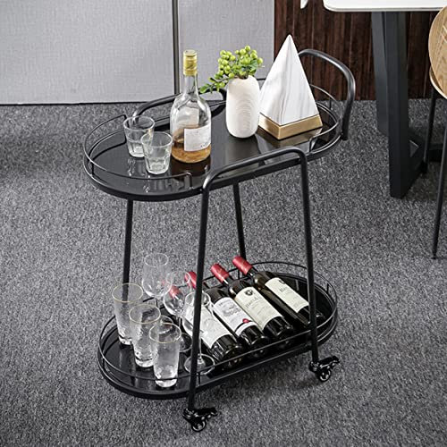 LEIYTFE Küchenwagen Tee-Servierwagen Barwagen Aus Schwarzem Metall Mit Gehärtetem Glas,Aufbewahrungswagen Für Zuhause, Esszimmer, Büro, Restaurant, Hotel, (Color : 2-Tier)