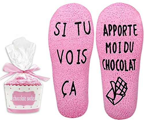 Zemolo Cadeau Femme Noël Chaussette Fantaisie Rigolotes pour Femme Maman Socks Humour Personnalisé Chaudes Polaire Hiver Rose Coffret Cadeux Chocolat Cadeau pour Saint-Valentin Anniversaire Rose 2