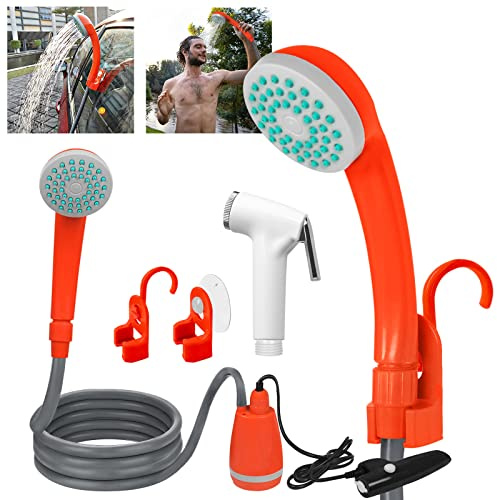 YRHome Campingdusche Akku Camping Dusche Wiederaufladbarer Akku Outdoor Dusche mit USB-Ladekabel, Tauchpumpe & Handbrause Wasserpumpe Solarduschen für Garten Reisen Camping Strand