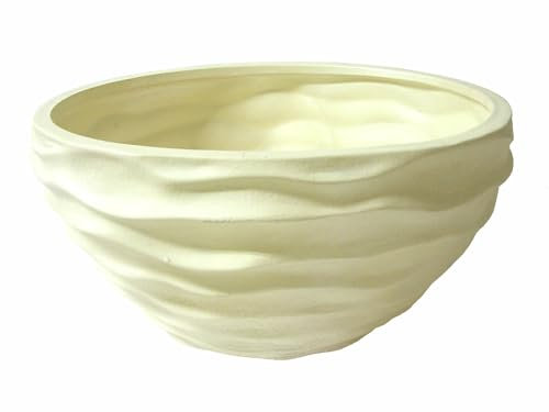 WH WORKING HOUSE Maceta MACETERO Tiesto CUBREMACETA Ceramica Redondo Blanco Hueso Crema Ondas Grande