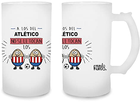 mundohuevo Jarra de cerveza A los del Atletico no se le tocan los huevos. Cristal esmerilado de primera calidad AAA. 80 x 150 mm. 500 ml