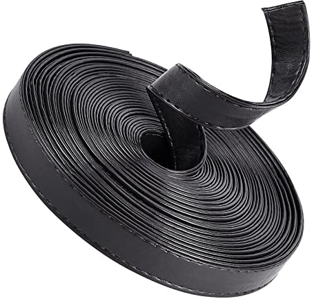 GORGECRAFT 5m Lange Doppelseitige Lederstreifen 15mm Breit Schultertasche Lederriemen Rolle Schwarze Glatte Lederschnur Flache Kordel Heimwerkerarbeiten Griffe Haustierhalsbänder Traktionsseile Gürtel