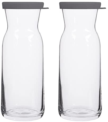 LAV 2X Couvercle Gris 700ml Fonte Carafe en Verre - Eau Vin Jus Rèfrigèrateur Stockage Ensemble de Cruche | Chevet Blanchisserie Distributeur Bouteille Pot