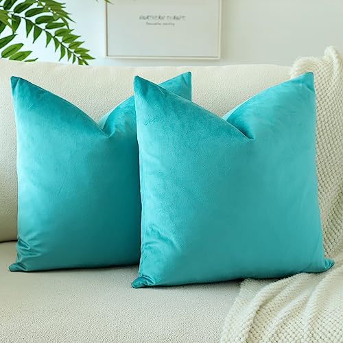 JOTOM Samt Kissenbezug Kissenhülle Sofakissen Dekokissen Kissenbezüge für Sofa Wohnzimmer Schlafzimmer 2er Set 50x50 cm Türkis