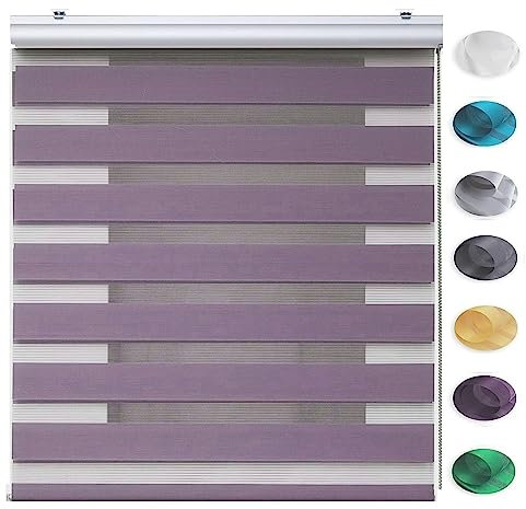 Jalousie Jalousette 45 x 300 cm Doppelter Stoff, durchscheinend Sichtschutz Fenster Inkl. Aller Montage-Teile für Schlafzimmer, Wohnzimmer, Lila