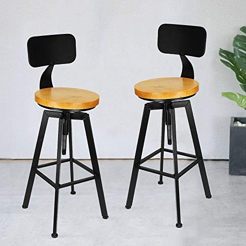 wanwanper Barhocker 2er Set, Küche Frühstück Bar Stühle, Industrie Retro Barstuhl mit Lehne, Vintage Metallhandwerk Barhocker, Einstellbare Höhe 64-84cm, für Esszimmer, Küche, Theke, Bar
