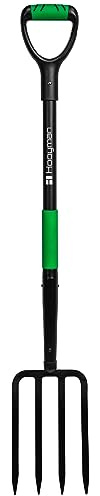 Hooyman Short Handle Digging Fork with Heavy Duty Carbon Steel Construction, Ergonomic No-Slip H-Grip Handles for Gardening, Land Management, Yardwork, Farming, and Outdoors