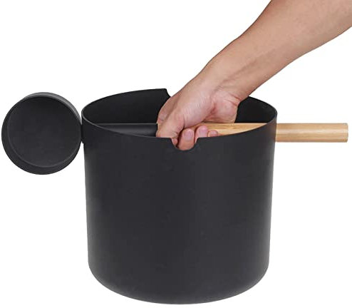 Seau de Sauna en Aluminium de 7 L avec cuillère en Bois avec cuillère à Long Manche et Seau de Sauna finlandais Luxueux pour Salle de Bain et Spa