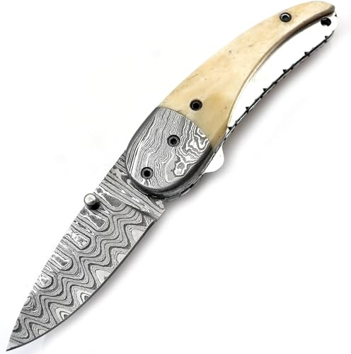 Couteau en acier Damas fait main avec gaine en cuir - (3041)