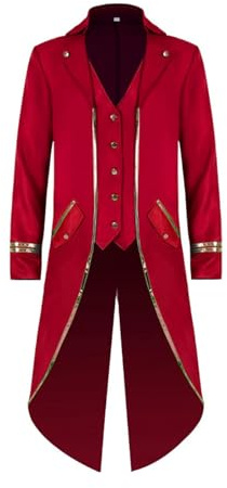 FJKVKDT Giacca vintage medievale da uomo retro gotica vittoriana cappotto costume per festa di Capodanno (rosso, 3XL)