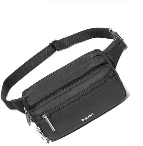Baggallini Dam Securtex Anti-Theft Belt Pack för kvinnor RFID-plånbok låsning blixtlås Travel Bag Crossbody Purse midjeväska, antracit, antracit, Einheitsgröße