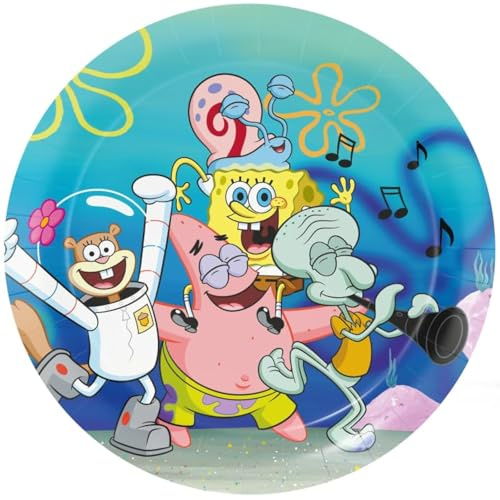 BeenSmile, SPONGEBOB SQUAREPANTS 8 Teller 23 cm, Einwegteller für Kindergeburtstage, Artikel zur Dekoration von Themenpartys