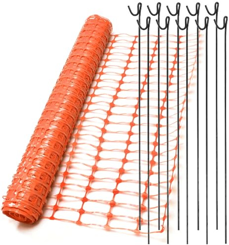 1m x 50m Orange Plastic Barrier Mesh Temporary Safety Fence & 10 Metal Fencing Pins